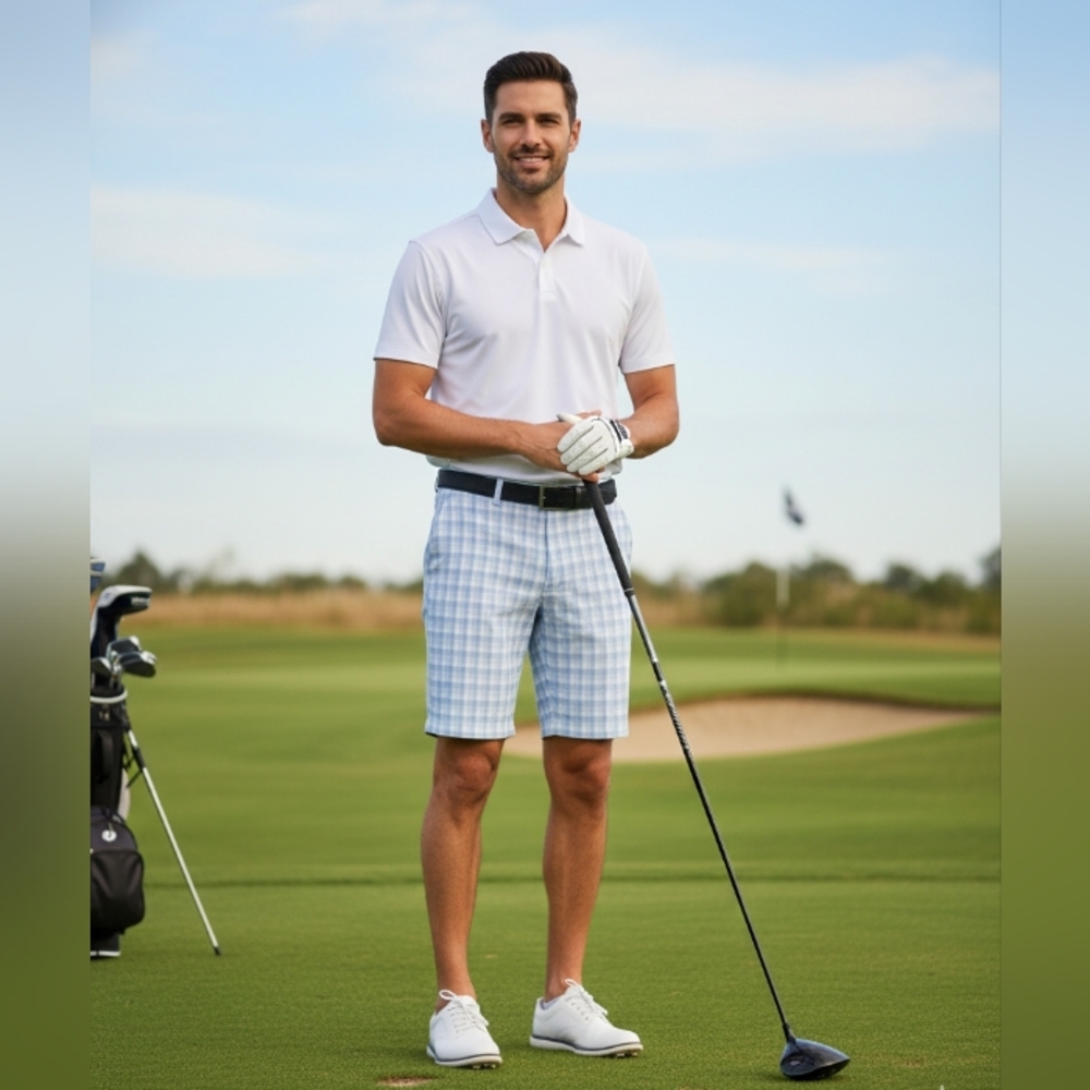 Walter Hagen Plaid Golf Shorts Light Blue White 36W - Picture 2 of 11